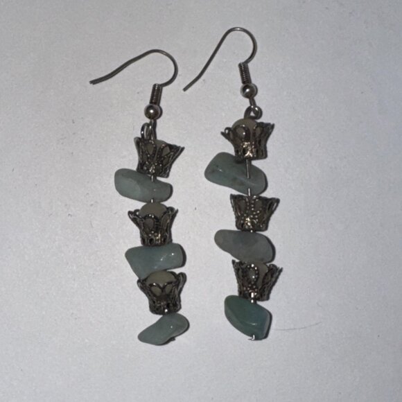Amazonite and Jade Dangle Earrings - Picture 10 of 10